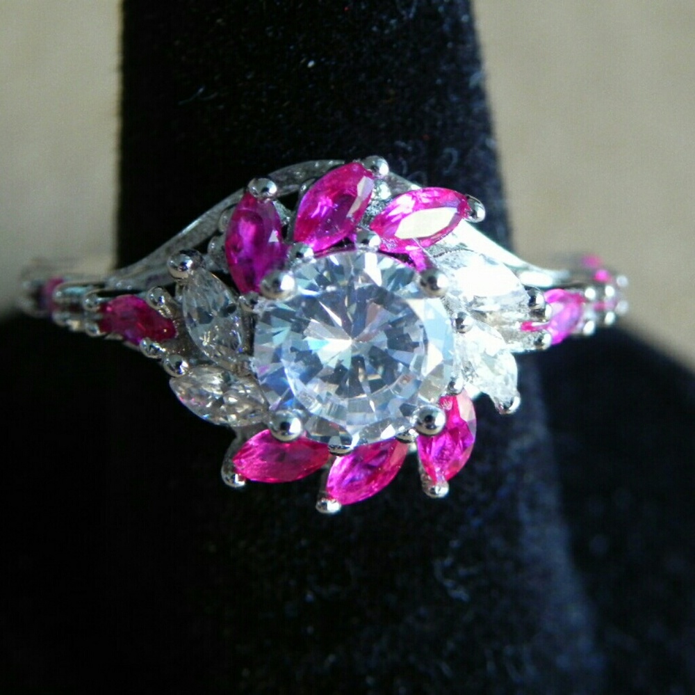 Pink Sapphire and White Zircon Ring